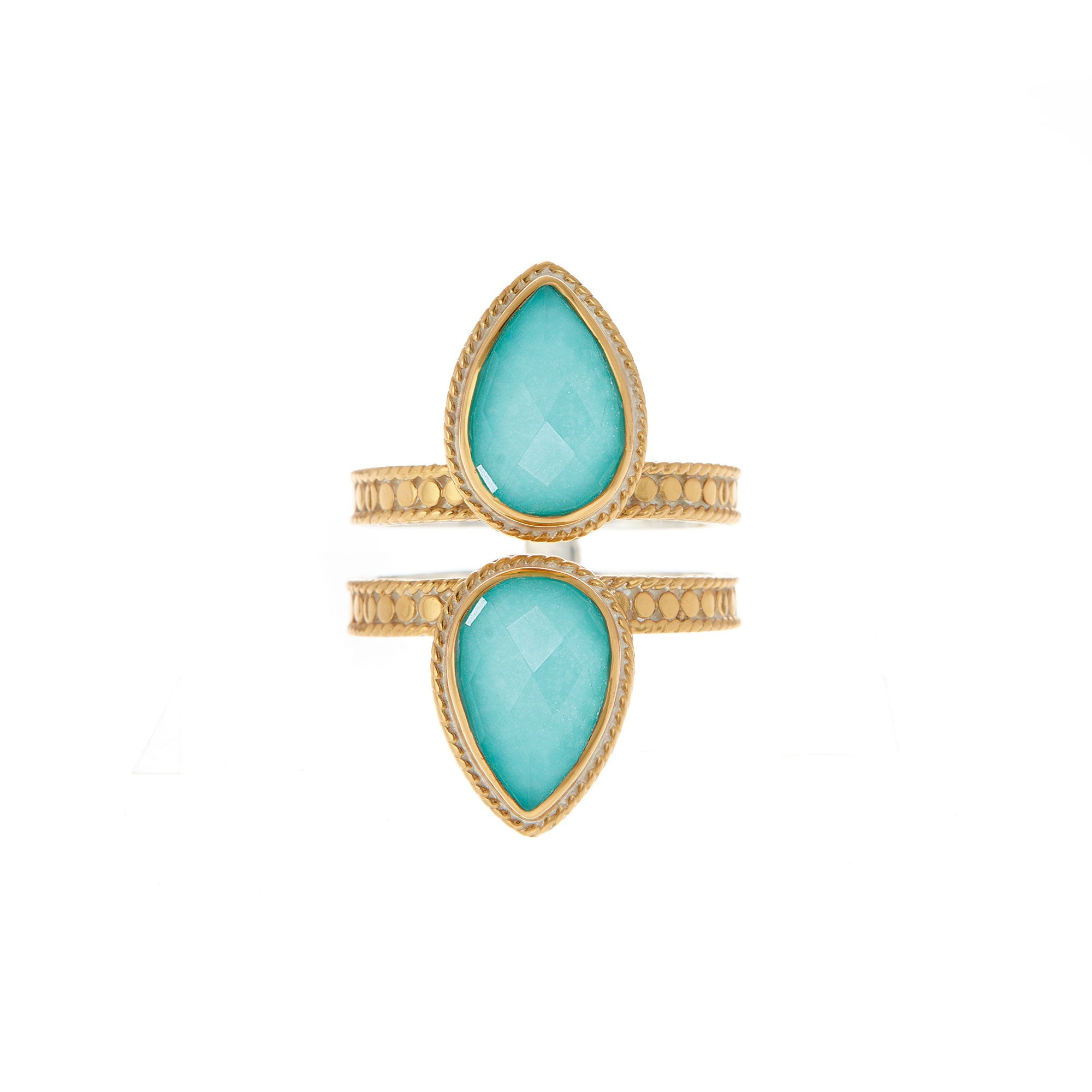 Turquoise and White Quartz Doublet Double Drop Ring