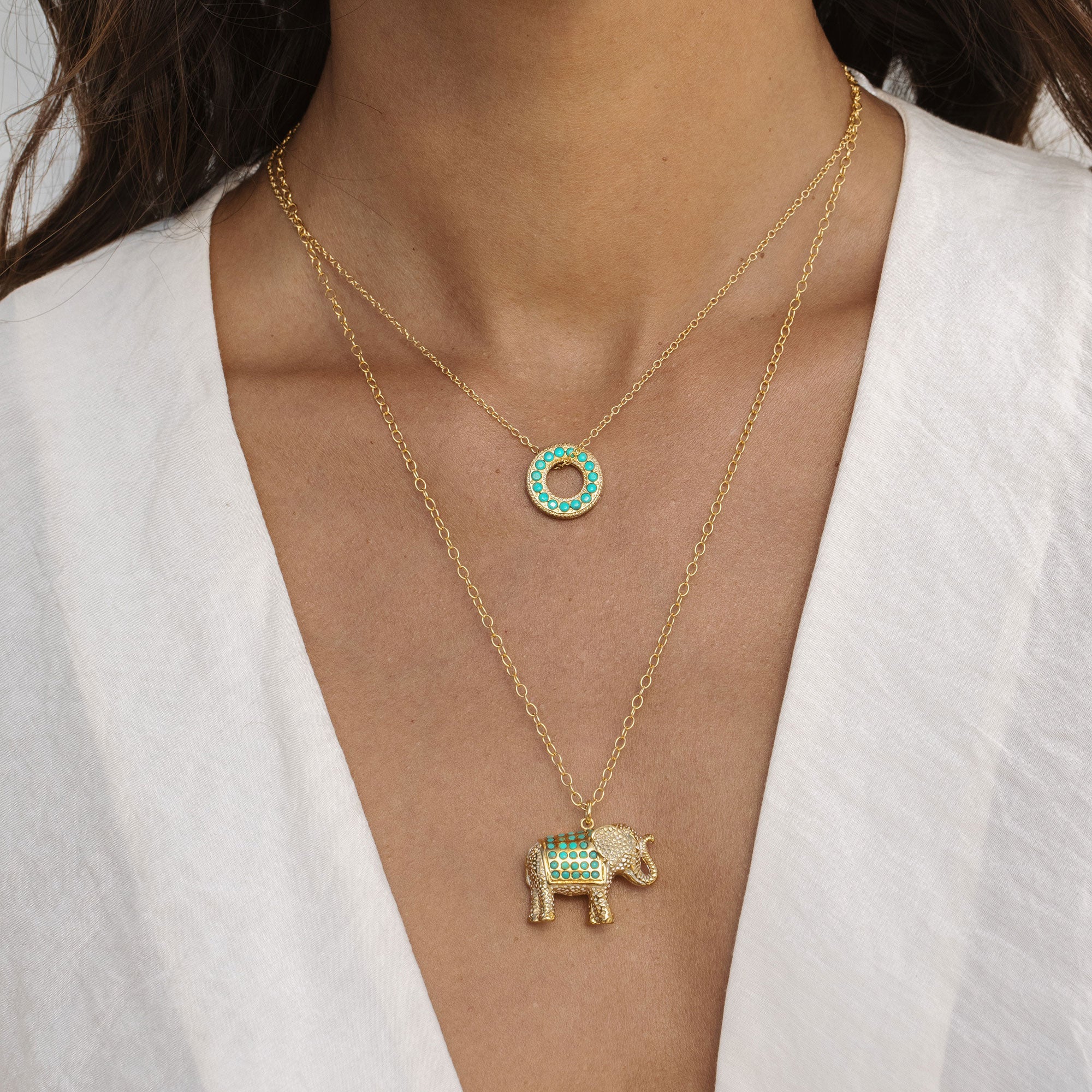 Turquoise Pavé Elephant Charm Necklace