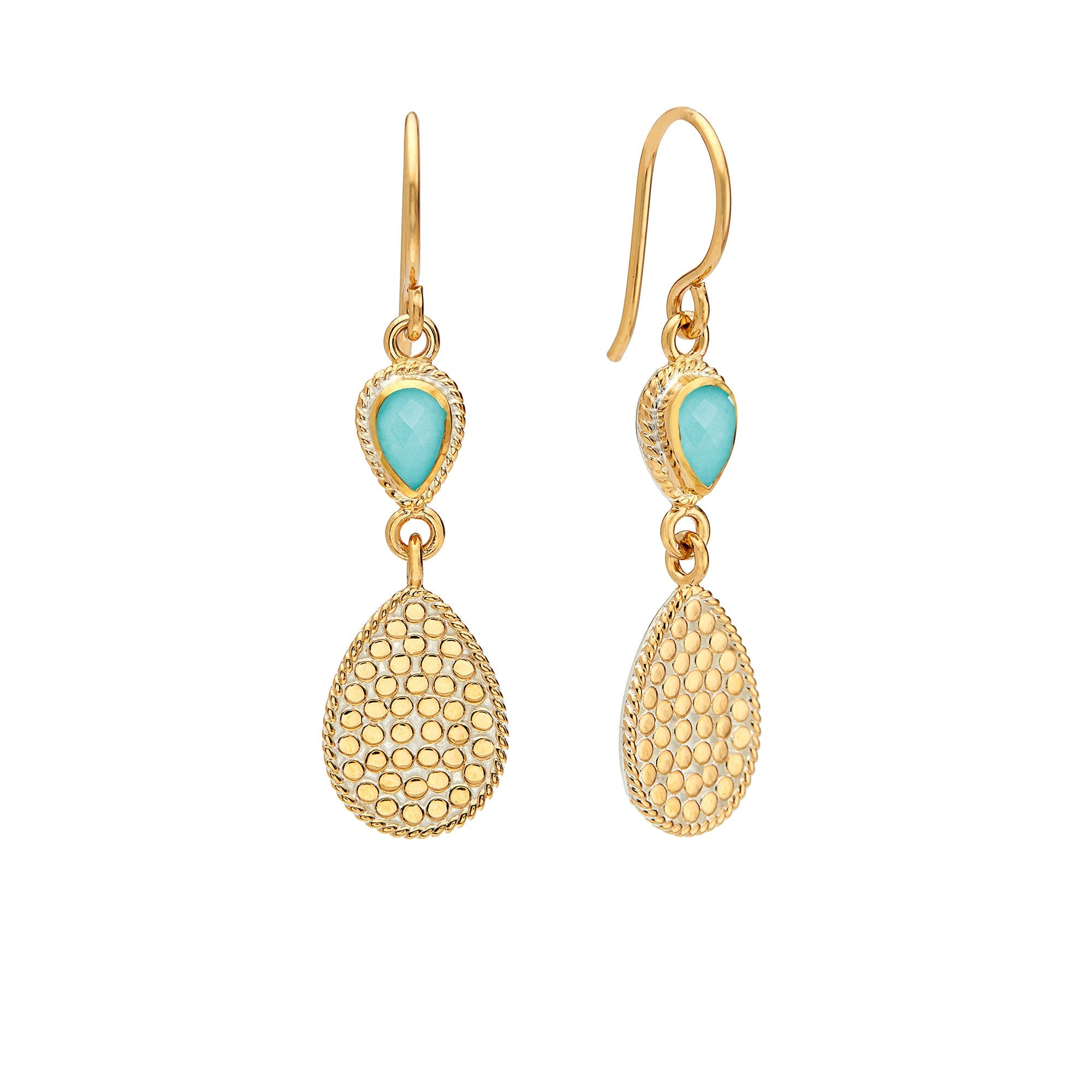 Turquoise and White Quartz Doublet Double Drop Earrings