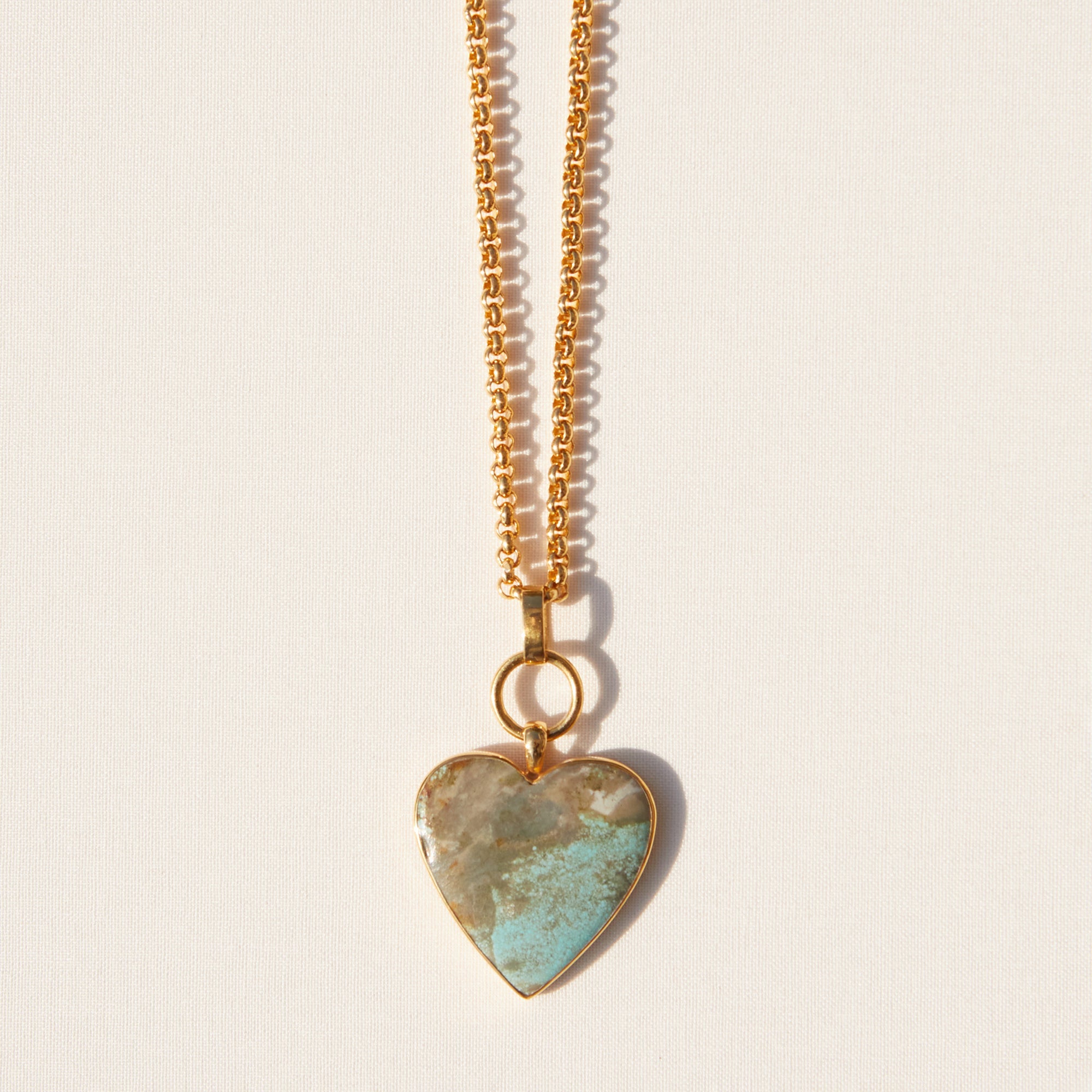 Rolo Chain & Turquoise Heart Pendant Necklace - Removable