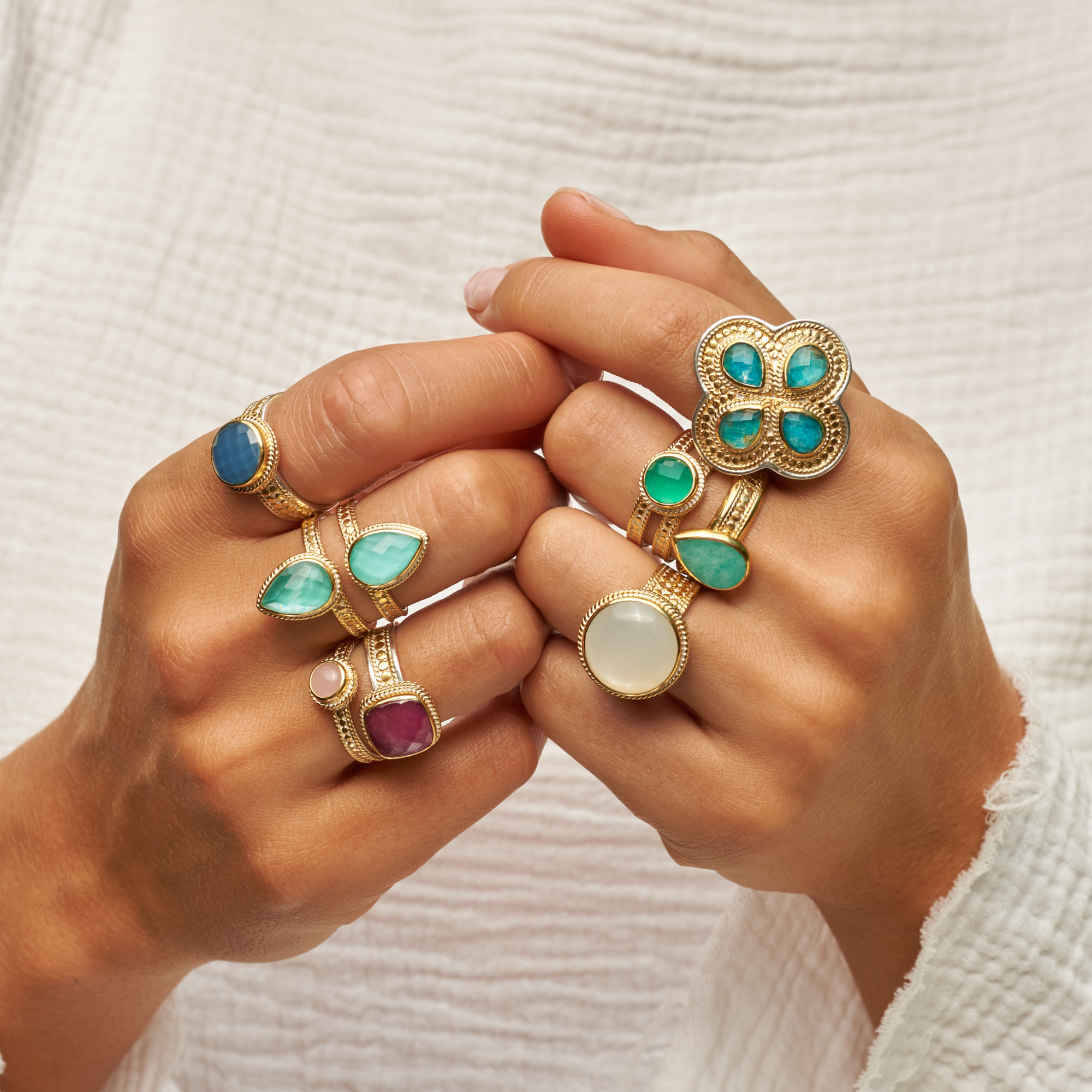 Turquoise and White Quartz Doublet Double Drop Ring