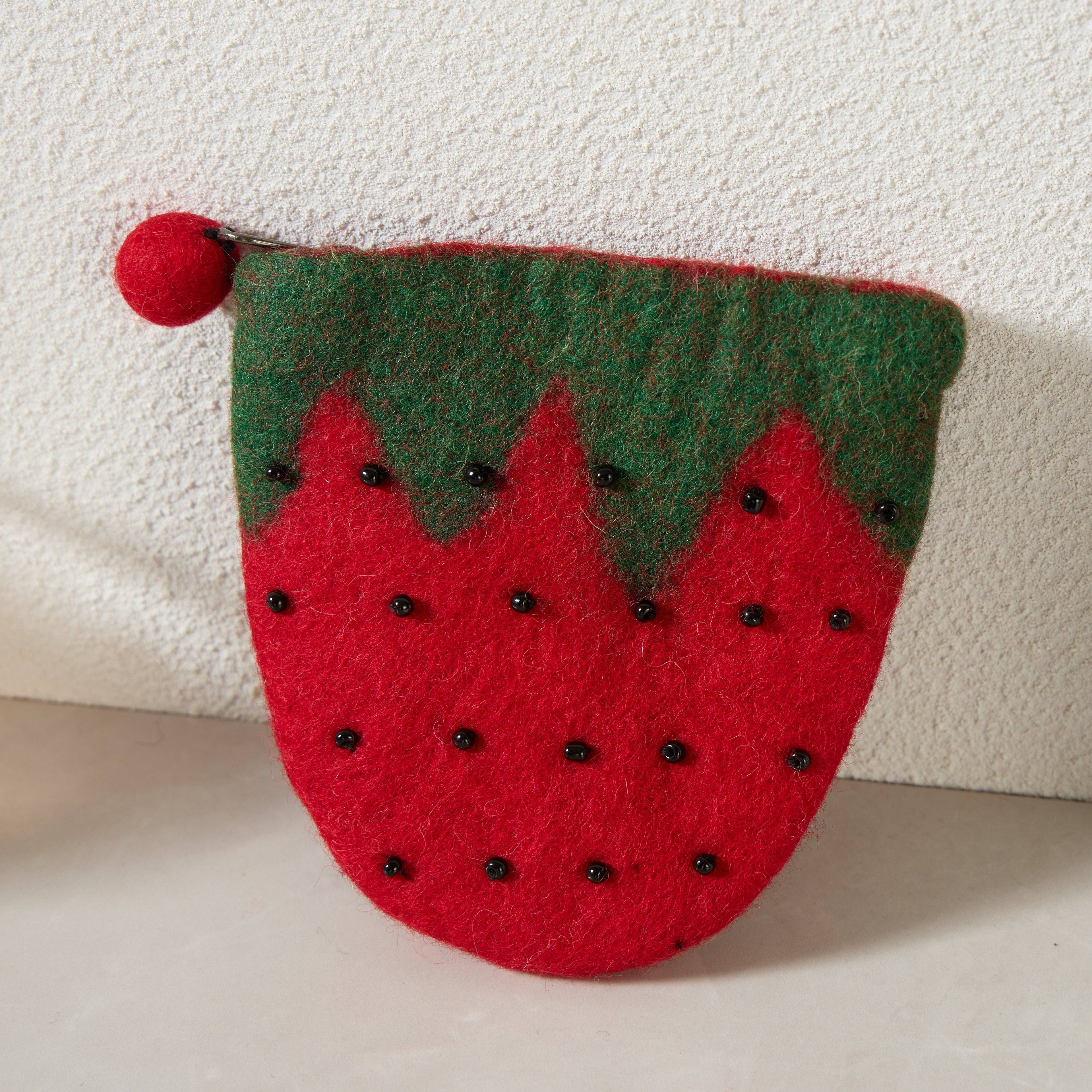 Handmade Wool Felt pouch Hand Carry Coin Purse - Rainbow