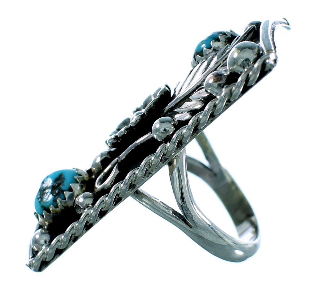 Flower And Leaf Genuine Sterling Silver Native American Turquoise Ring Size 6-3/4 SX105884