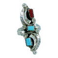 Sterling Silver Turquoise Coral American Indian Zuni Leaf Ring Size 8-1/4 RX106237