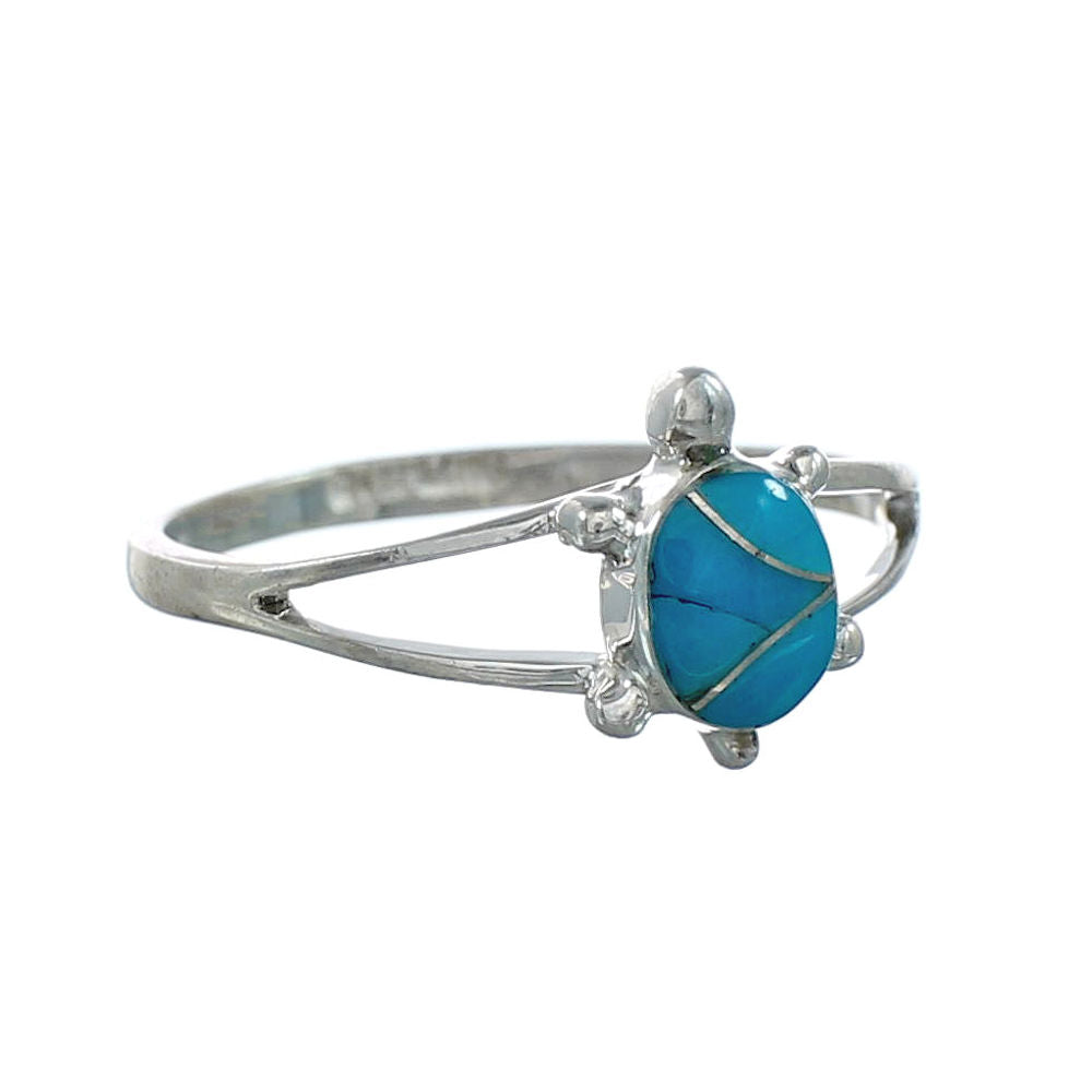 Genuine Southwestern Turquoise Inlay Sterling Silver Navajo Turtle Ring 6 TX10089