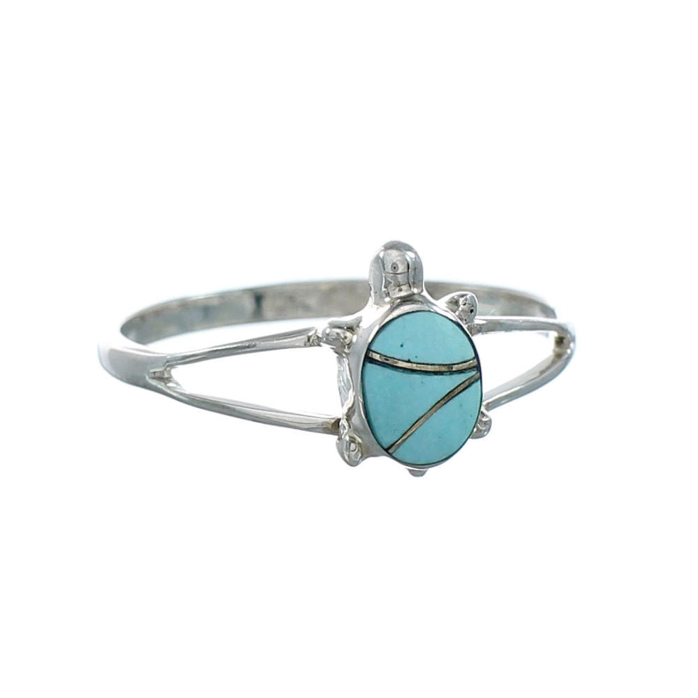 Genuine Southwestern Turquoise Inlay Sterling Silver Navajo Turtle Ring 8-3/4 TX10091
