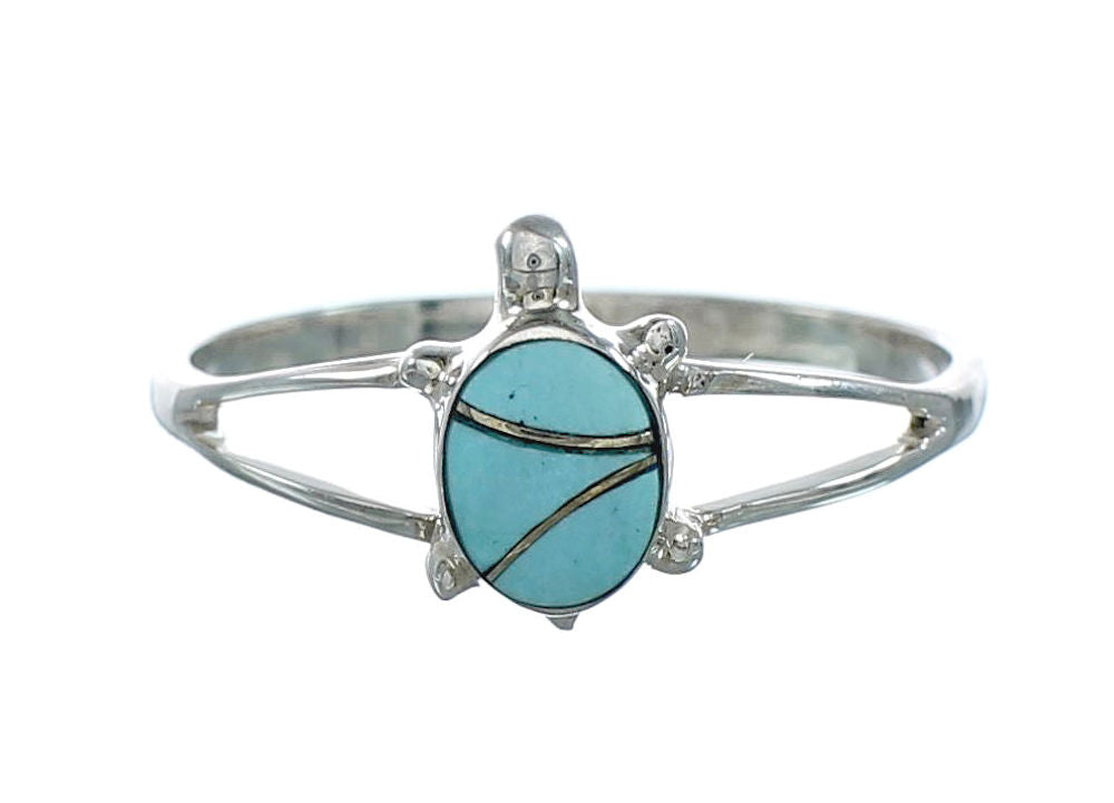 Genuine Southwestern Turquoise Inlay Sterling Silver Navajo Turtle Ring 9-3/4 TX10092