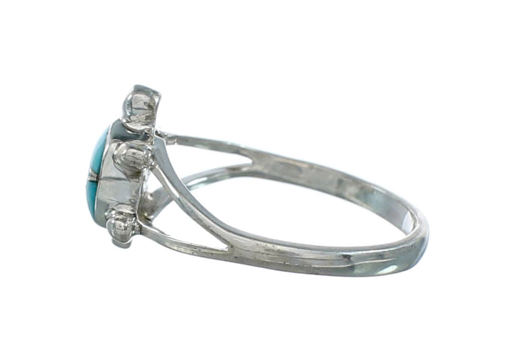 Genuine Turquoise Inlay Sterling Silver Navajo Turtle Ring 5-3/4 TX10093