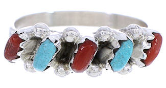 Zuni Jewelry Turquoise Coral Needlepoint Ring Size 6-1/4 MW74616