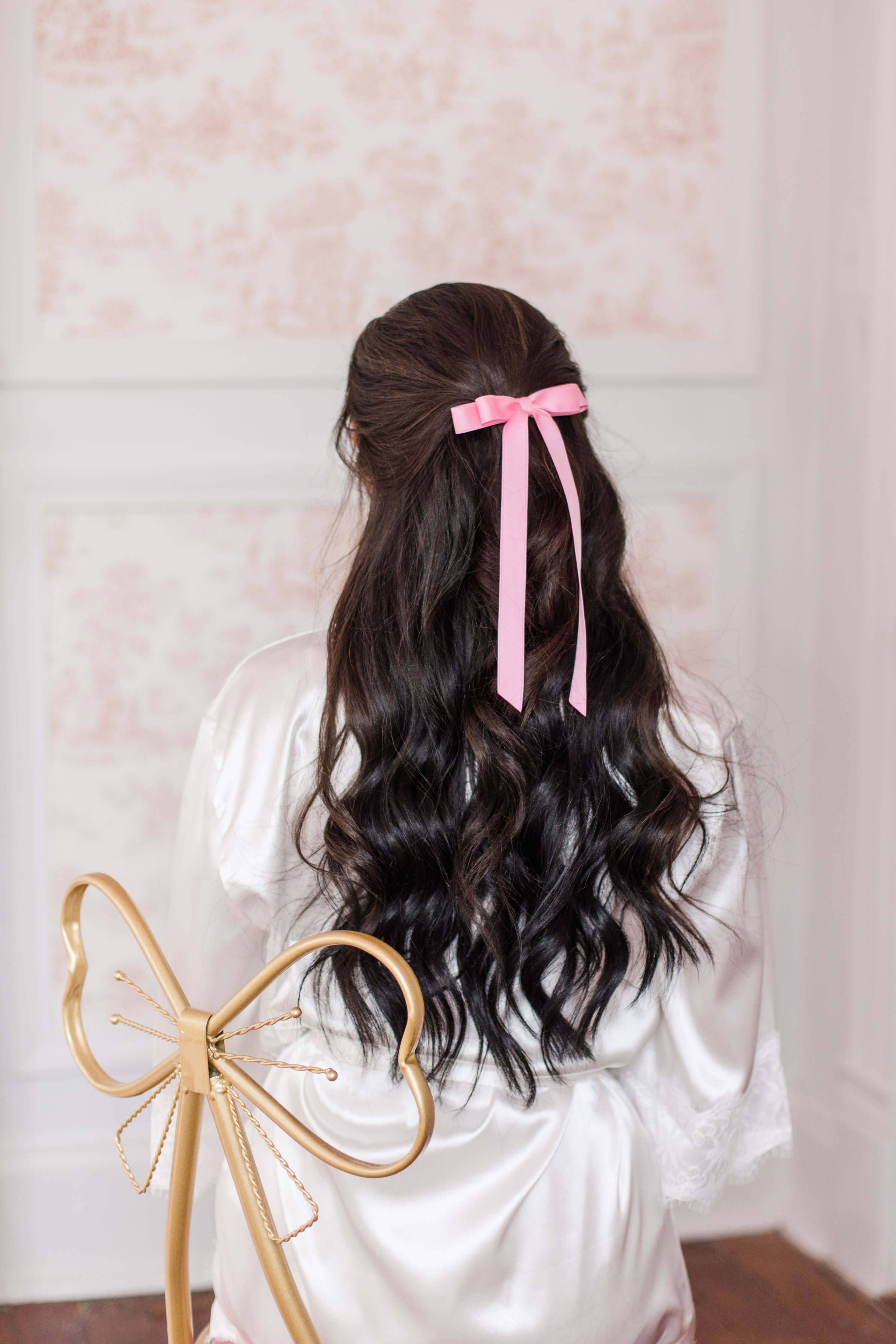 Long Matte Satin Hair Barrette | Micro Alice Bow